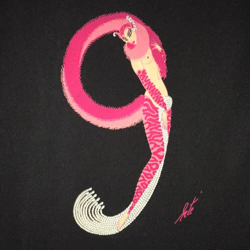 Erte Vintage Letter G Black Silk Scarf